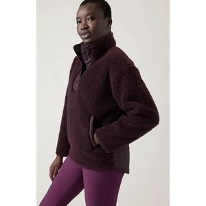 NWOT Athleta Maroon Cozy Sherpa Snap Sweatshirt Sz MED